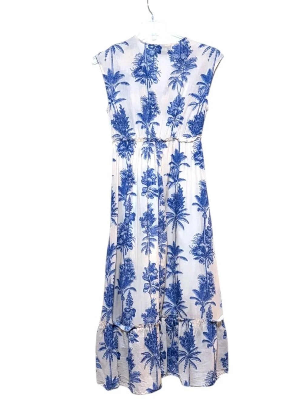 Cobalt Blue Cotton Sundress M Tiered Babydoll Maxi Resort Cruise 100% Cotton - Picture 4 of 7